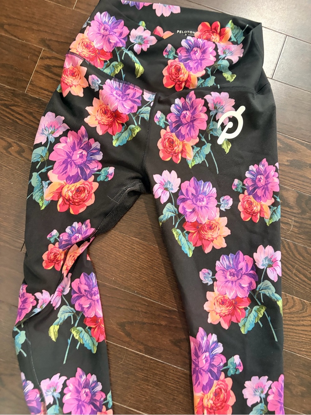 Peloton Cadent Leggings Black with Pink & Purple Floral Print